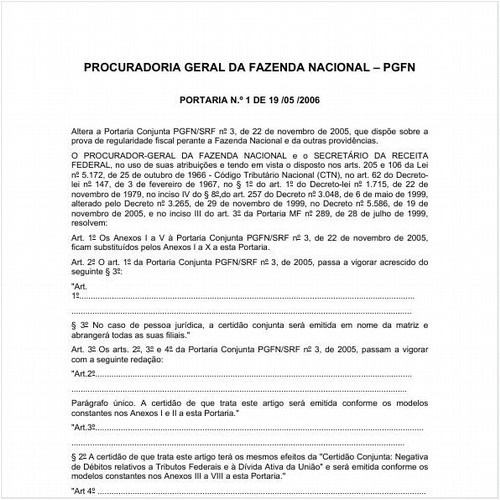 Portaria PGFN/MF 1:2006 - Situação: Em vigor