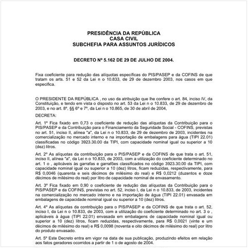 Decreto CC/PRESI 5162:2004 - Situação: Em vigor