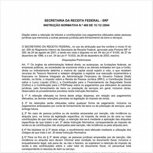 Instrução Normativa MF/MF 480:2004 - Situação: Revisto