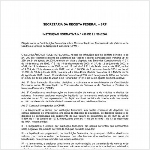 Instrução Normativa MF/MF 450:2004 - Situação: Em vigor