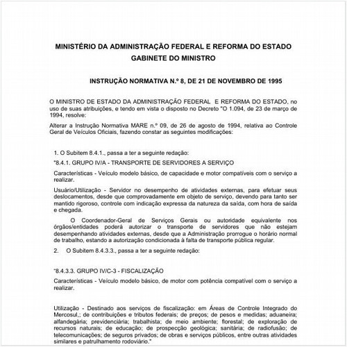 Instrução Normativa MARE/MARE 8:1995 - Situação: Em vigor