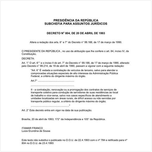 Decreto PRESI/PRESI 804:1993 - Situação: Em vigor