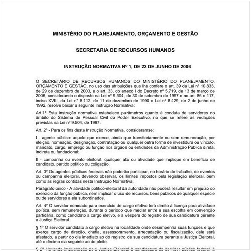 Instrução Normativa SRH/MP 1:2006 - Situação: Em vigor
