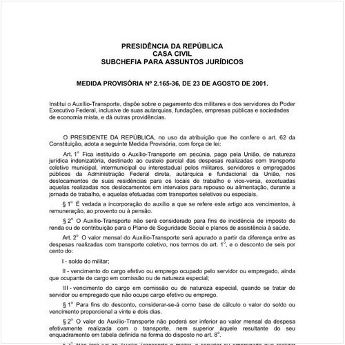 Medida Provisória CC/PRESI 2165:2001 - Situação: Em vigor