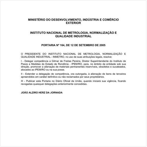 Portaria INMETRO/MDIC 164:2005 - Situação: Em vigor