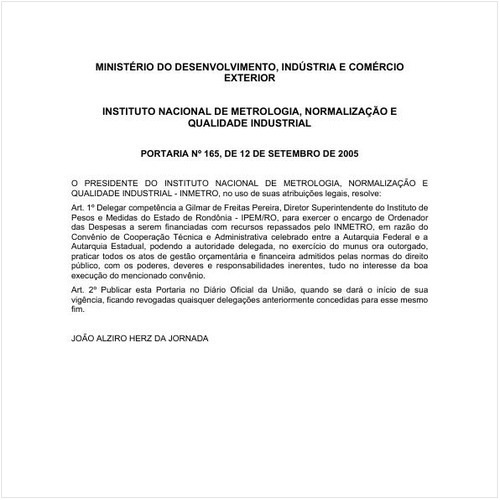 Portaria INMETRO/MDIC 165:2005 - Situação: Em vigor