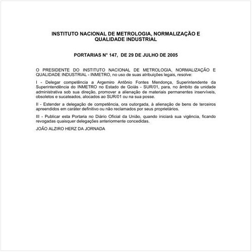 Portaria INMETRO/MDIC 147:2005 - Situação: Em vigor