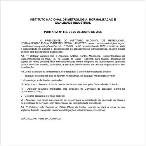 Portaria INMETRO/MDIC 148:2005 - Situação: Em vigor