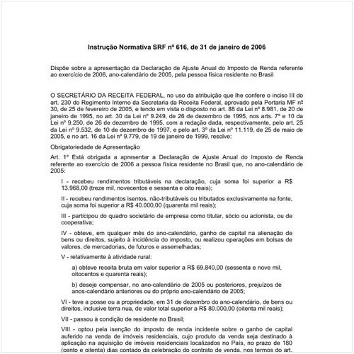 Instrução Normativa SRF/MF 616:2006 - Situação: Em vigor