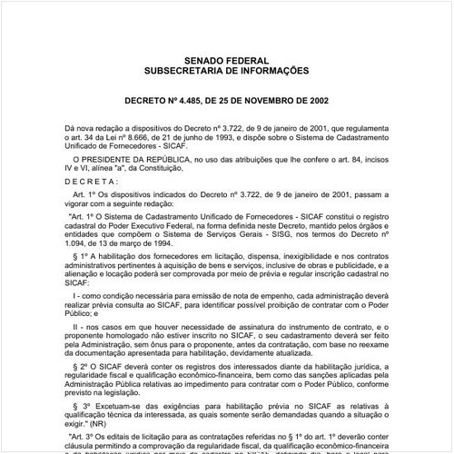 Decreto SSI/SEN 4485:2002 - Situação: Em vigor