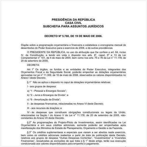 Decreto CC/PRESI 5780:2006 - Situação: Em vigor