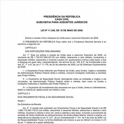 Lei CC/PRESI 11306:2006 - Situação: Em vigor