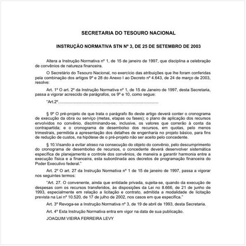 Instrução Normativa STN/MF 3:2003 - Situação: Em vigor
