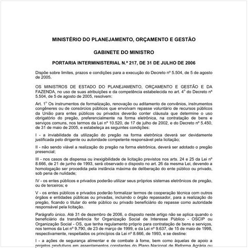 Portaria MP/MP 217:2006 - Situação: Em vigor