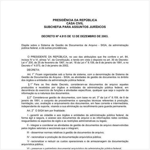 Decreto CC/PRESI 4915:2003 - Situação: Em vigor