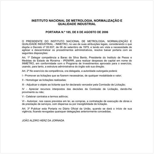 Portaria INMETRO/MDIC 185:2006 - Situação: Em vigor