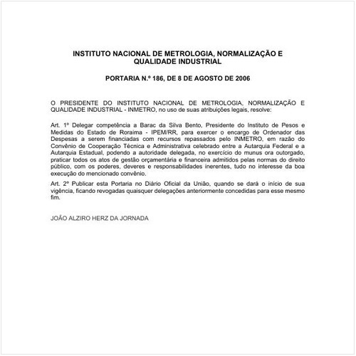 Portaria INMETRO/MDIC 186:2006 - Situação: Em vigor