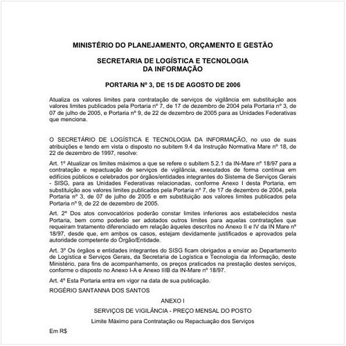 Portaria SLTI/MP 3:2006 - Situação: Em vigor