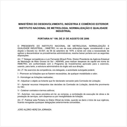 Portaria INMETRO/MDIC 199:2006 - Situação: Em vigor