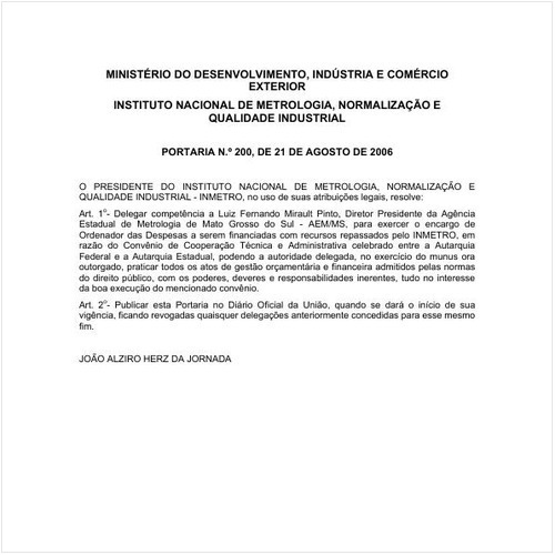 Portaria INMETRO/MDIC 200:2006 - Situação: Em vigor