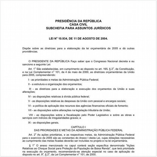 Lei CC/PRESI 10934:2004 - Situação: Em vigor