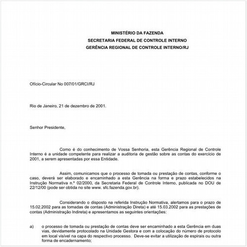 Ofício-Circular SFC/CGU 7:2001 - Situação: Em vigor