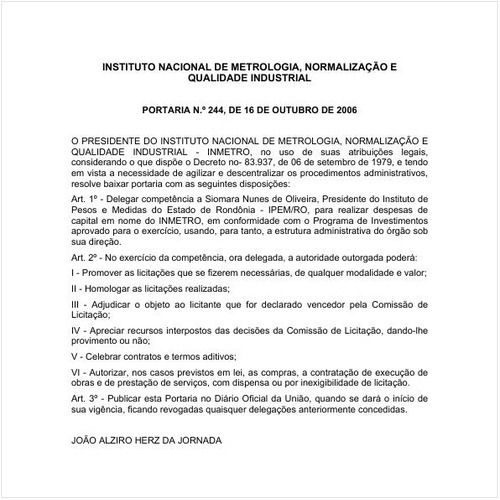 Portaria INMETRO/MDIC 244:2006 - Situação: Em vigor