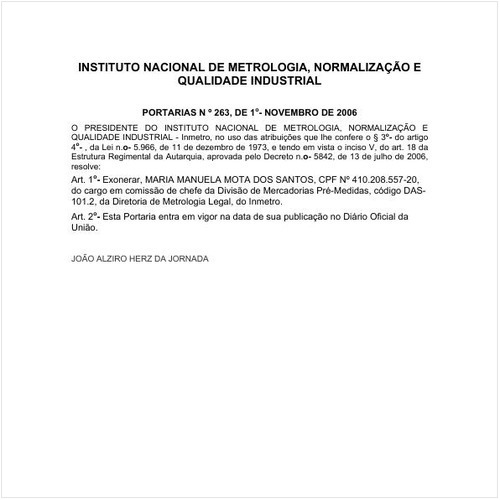 Portaria INMETRO/MDIC 263:2006 - Situação: Em vigor