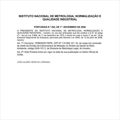 Portaria INMETRO/MDIC 265:2006 - Situação: Em vigor