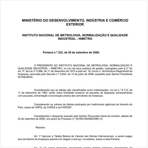 Portaria INMETRO/MDIC 232:2006 - Situação: Em vigor
