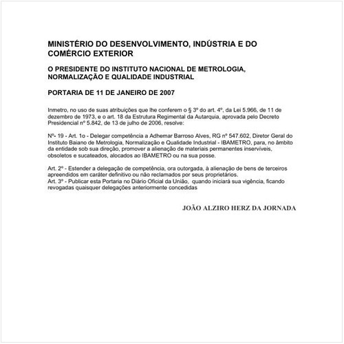 Portaria INMETRO/MDIC 19:2007 - Situação: Em vigor