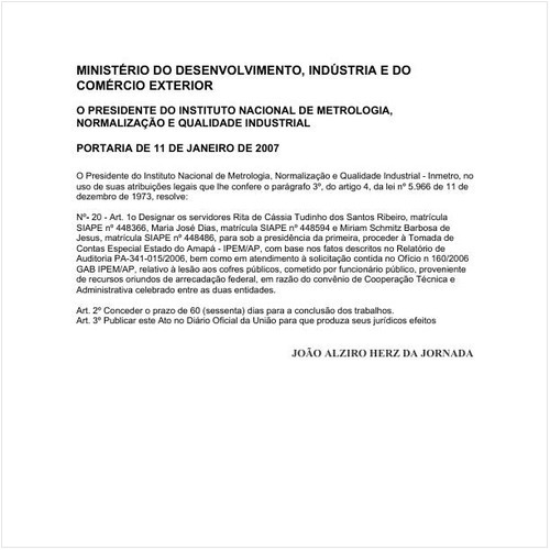 Portaria INMETRO/MDIC 20:2007 - Situação: Em vigor