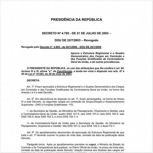 Decreto PRESI/PRESI 4785:2003 - Situação: Revogado