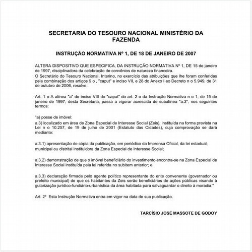 Instrução Normativa STN/MF 1:2007 - Situação: Em vigor