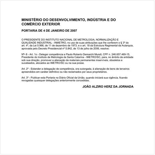 Portaria INMETRO/MDIC 8:2007 - Situação: Em vigor
