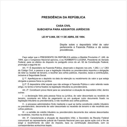 Lei CC/PRESI 8866:1994 - Situação: Em vigor