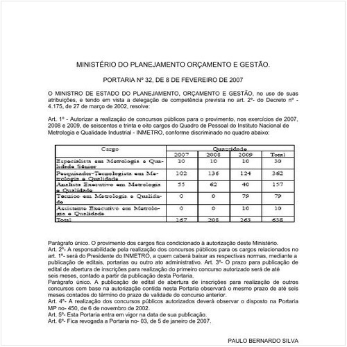 Portaria MP/PRESI 32:2007 - Situação: Em vigor