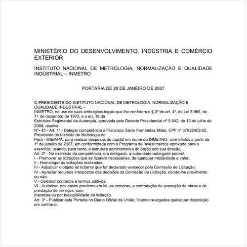 Portaria INMETRO/MDIC 43:2007 - Situação: Em vigor