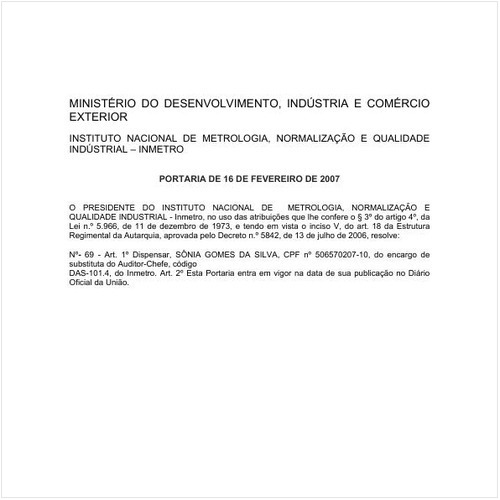 Portaria INMETRO/MDIC 69:2007 - Situação: Em vigor