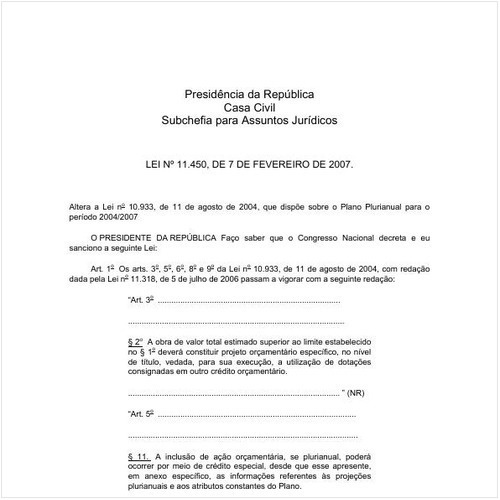 Lei CC/PRESI 11450:2007 - Situação: Em vigor