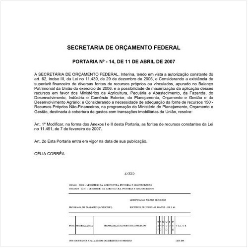 Portaria SOF/MF 14:2007 - Situação: Em vigor