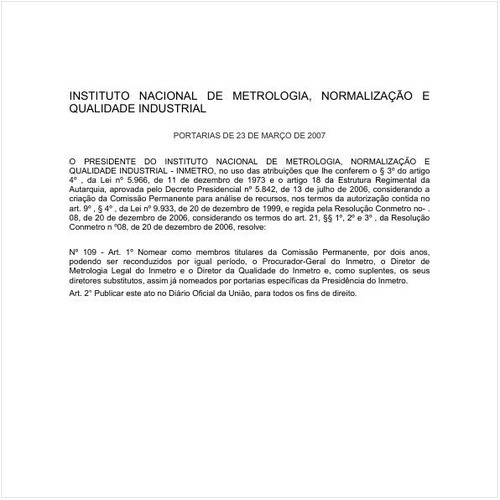 Portaria INMETRO/MDIC 109:2007 - Situação: Em vigor