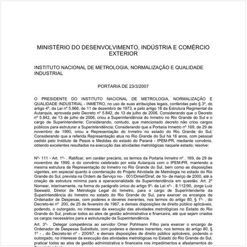 Portaria INMETRO/MDIC 111:2007 - Situação: Em vigor