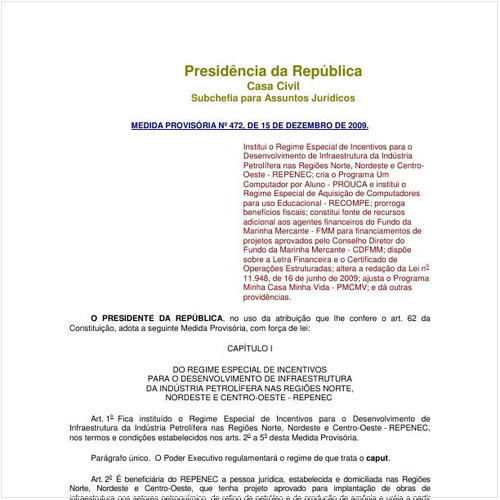 Medida Provisória CC/PRESI 472:2009 - Situação: Em vigor
