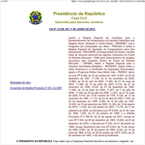 Lei CC/PRESI 12249:2010 - Situação: Revisto
