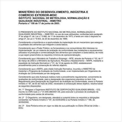 Portaria INMETRO/MDIC 100:2003 - Situação: Revogado