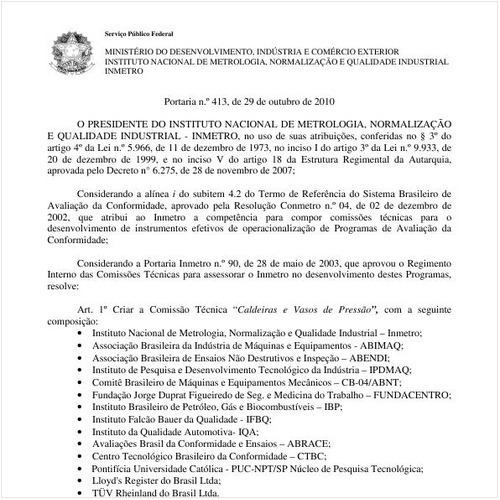 Portaria INMETRO/MDIC 413:2010 - Situação: Em vigor