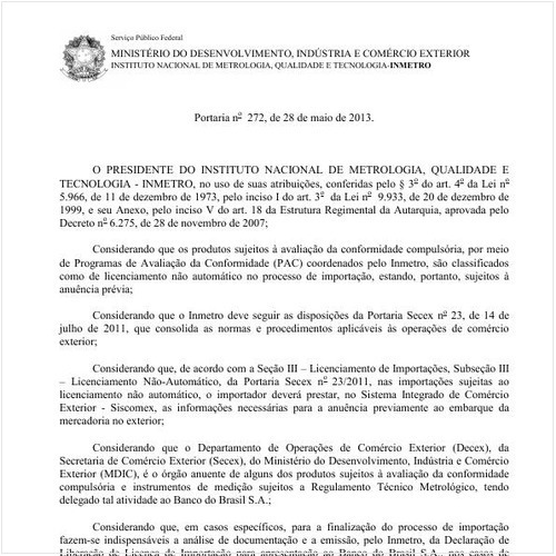 Portaria INMETRO/MDIC 272:2013 - Situação: Revogado