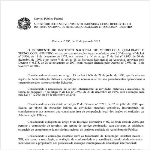 Portaria INMETRO/MDIC 295:2013 - Situação: Em vigor