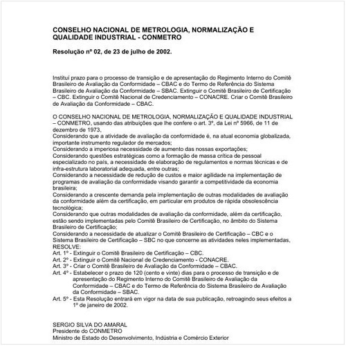 Resolução CONMETRO/MDIC 2:2002 - Situação: Revisto
